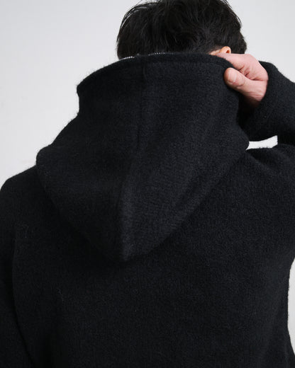 MOHAIR TOUCH ZIP KNIT HOODIE / BLACK