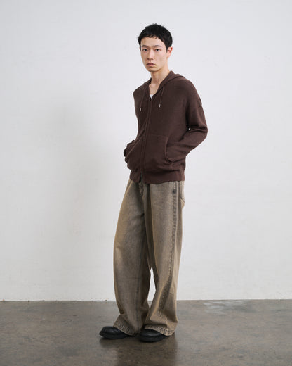 RIB KNIT ZIP HOODIE / BROWN