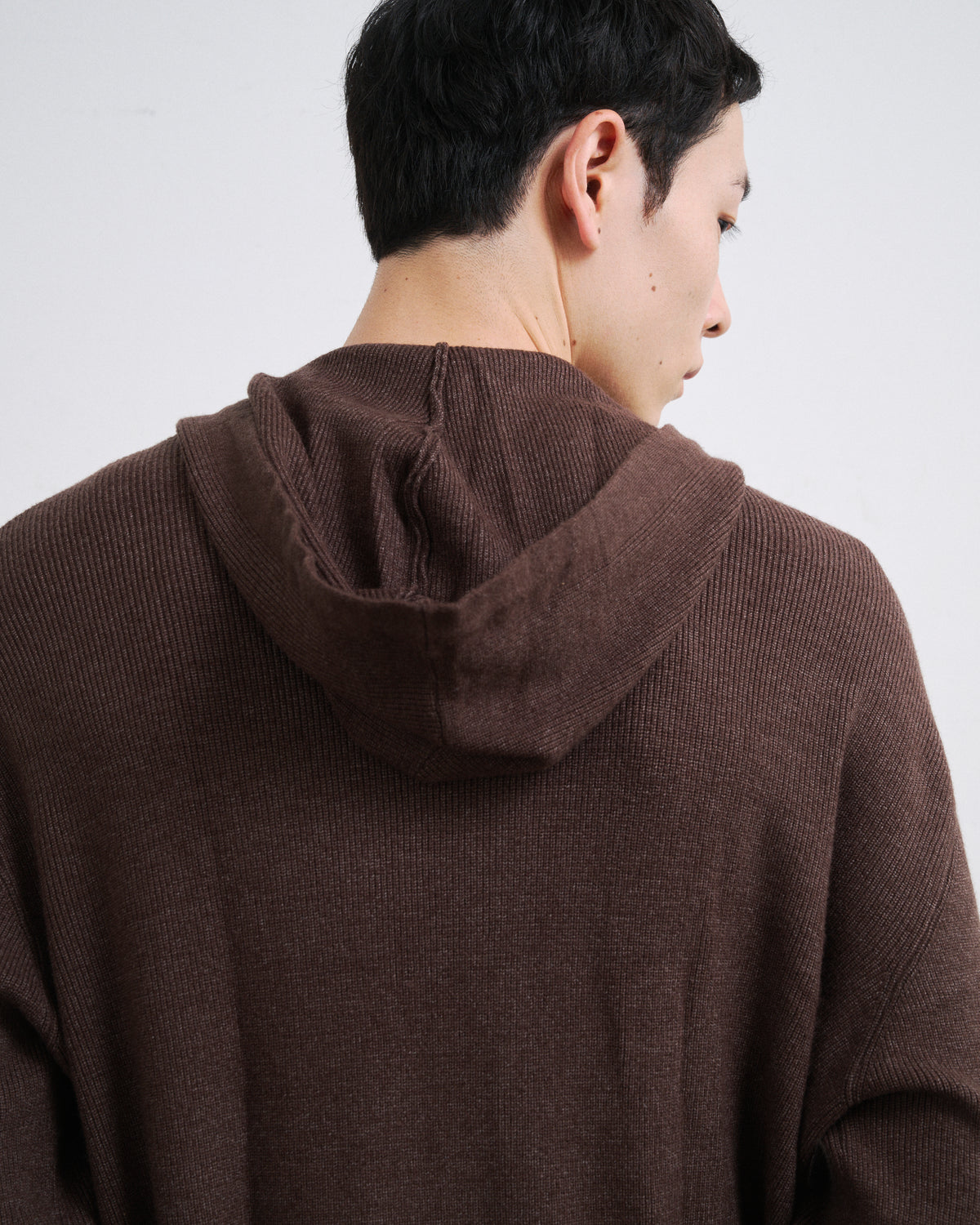 RIB KNIT ZIP HOODIE / BROWN