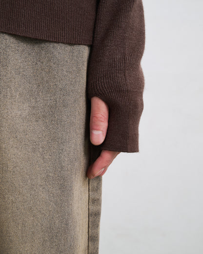 RIB KNIT ZIP HOODIE / BROWN