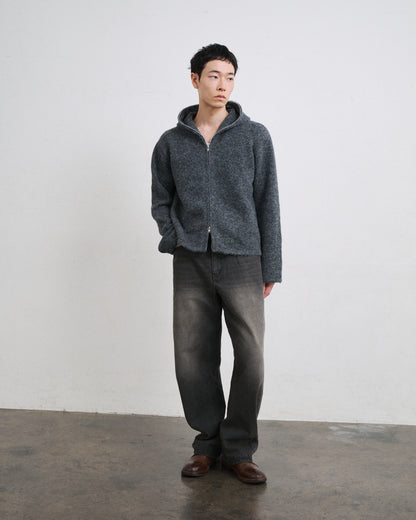 MOHAIR TOUCH ZIP KNIT HOODIE / GRAY
