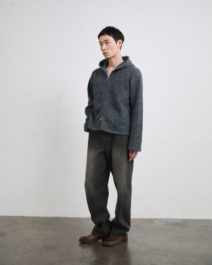 MOHAIR TOUCH ZIP KNIT HOODIE / GRAY