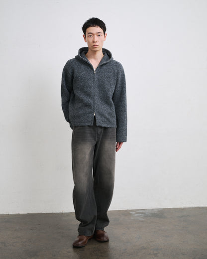 MOHAIR TOUCH ZIP KNIT HOODIE / GRAY