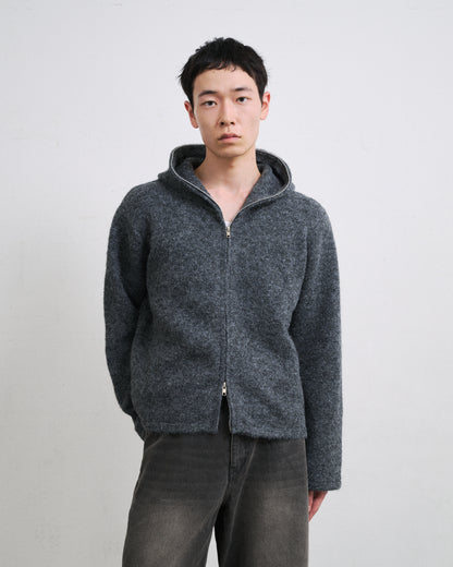 MOHAIR TOUCH ZIP KNIT HOODIE / GRAY
