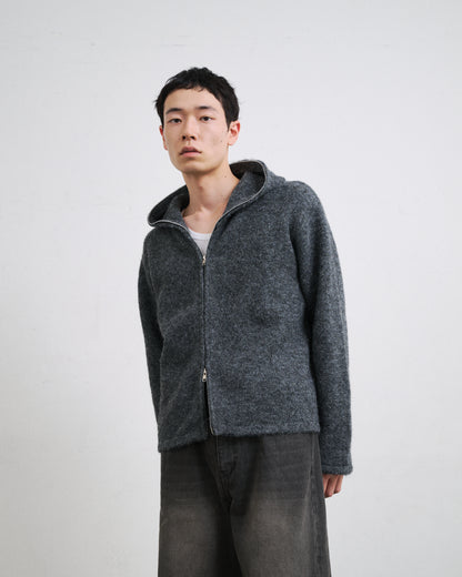 MOHAIR TOUCH ZIP KNIT HOODIE / GRAY