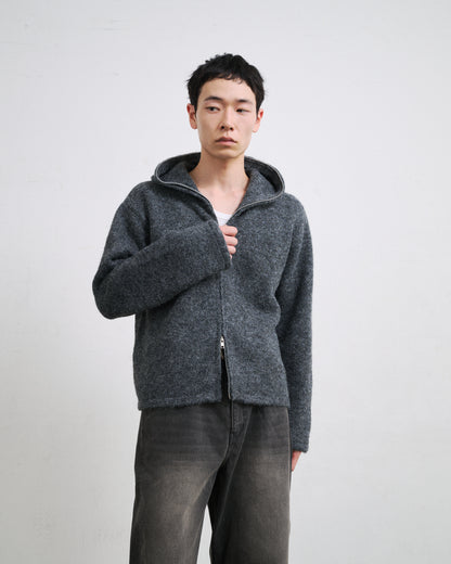 MOHAIR TOUCH ZIP KNIT HOODIE / GRAY