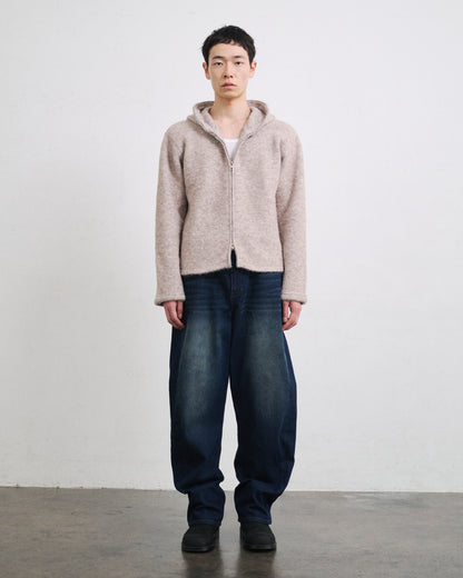 MOHAIR TOUCH ZIP KNIT HOODIE / BEIGE