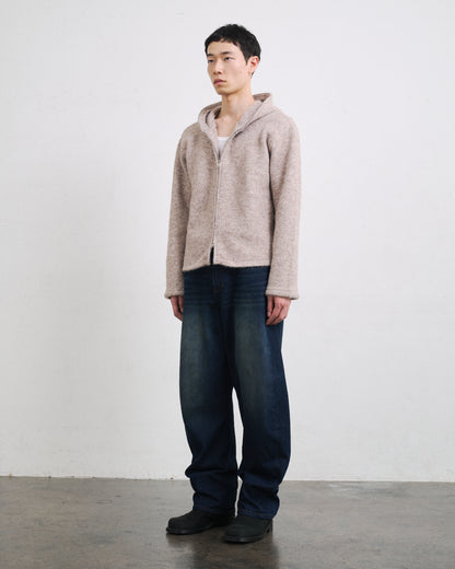 MOHAIR TOUCH ZIP KNIT HOODIE / BEIGE