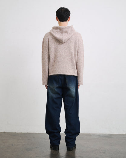 MOHAIR TOUCH ZIP KNIT HOODIE / BEIGE
