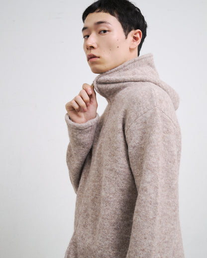 MOHAIR TOUCH ZIP KNIT HOODIE / BEIGE
