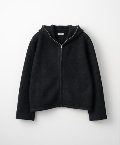 MOHAIR TOUCH ZIP KNIT HOODIE / BLACK