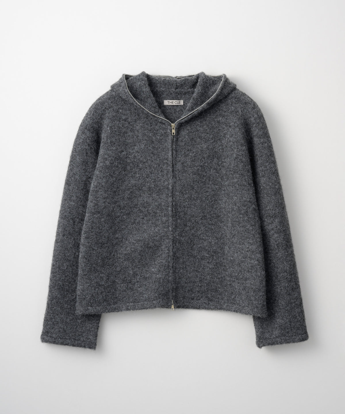 MOHAIR TOUCH ZIP KNIT HOODIE / GRAY