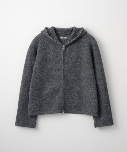 MOHAIR TOUCH ZIP KNIT HOODIE / GRAY