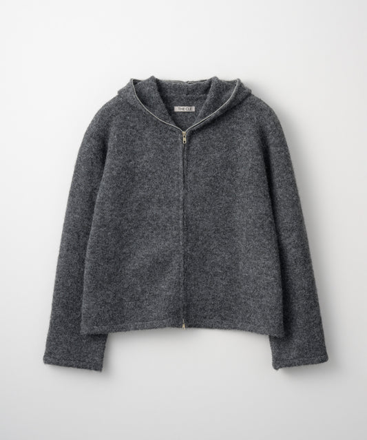 MOHAIR TOUCH ZIP KNIT HOODIE / GRAY