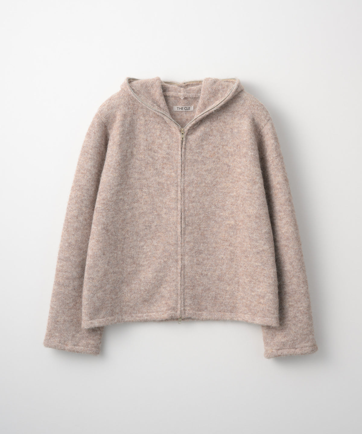 MOHAIR TOUCH ZIP KNIT HOODIE / BEIGE