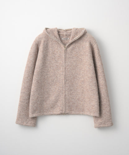 MOHAIR TOUCH ZIP KNIT HOODIE / BEIGE