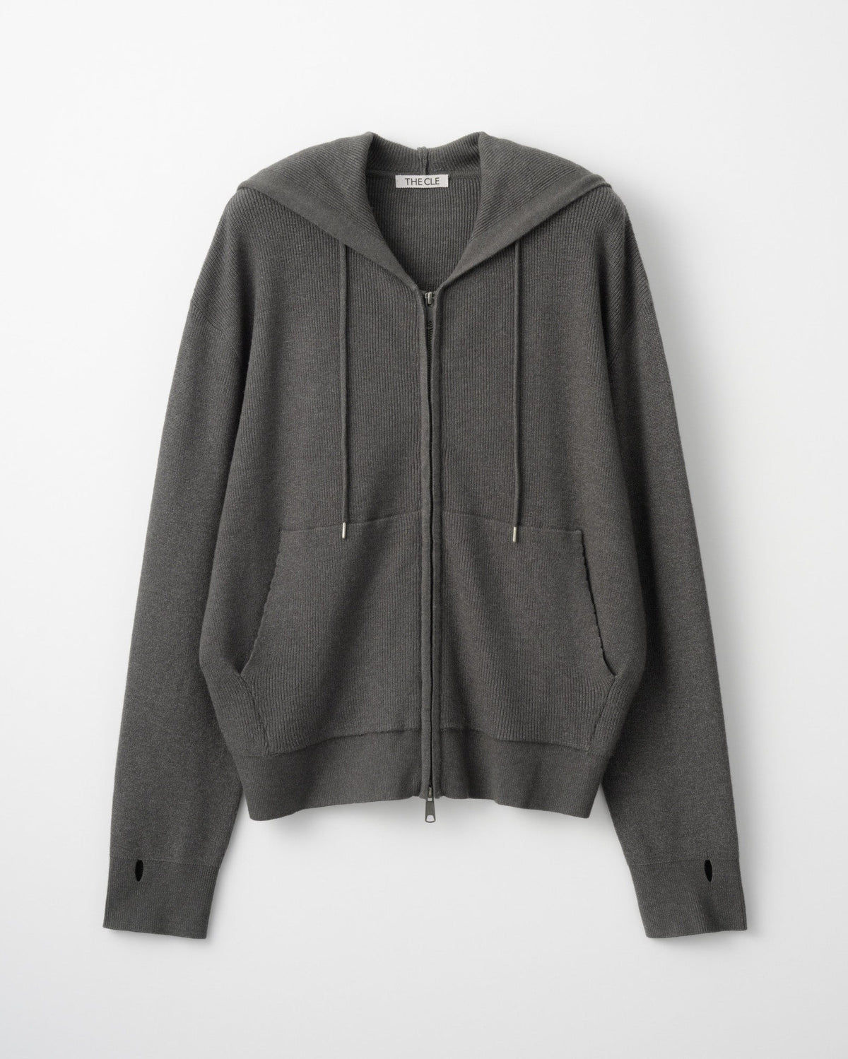 RIB KNIT ZIP HOODIE / GRAY