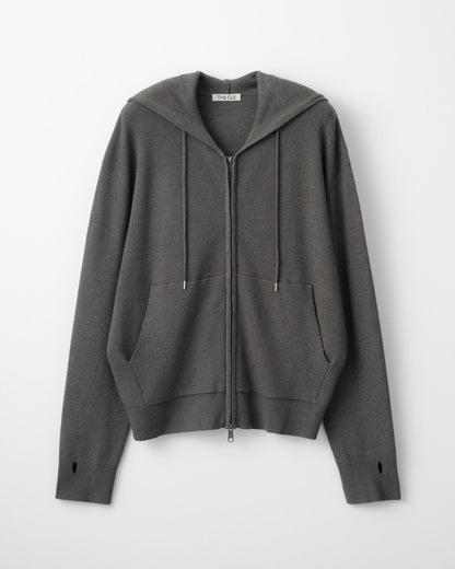 RIB KNIT ZIP HOODIE / GRAY