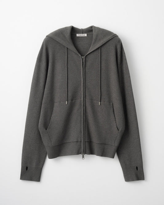 RIB KNIT ZIP HOODIE / GRAY