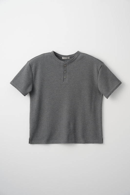HENLEY NECK POLO SHIRT / GRAY