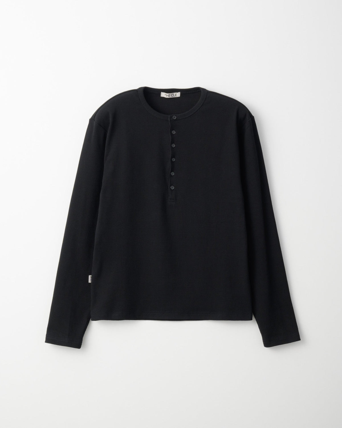 TIGHT RIB HENLEY NECK LONG SLEEVE T-SHIRT / BLACK
