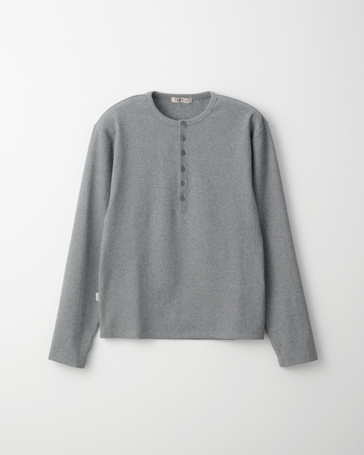 TIGHT RIB HENLEY NECK LONG SLEEVE T-SHIRT / GRAY