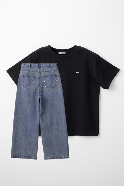 TIGHT T-SHIRTS BLACK × STUDS DENIM