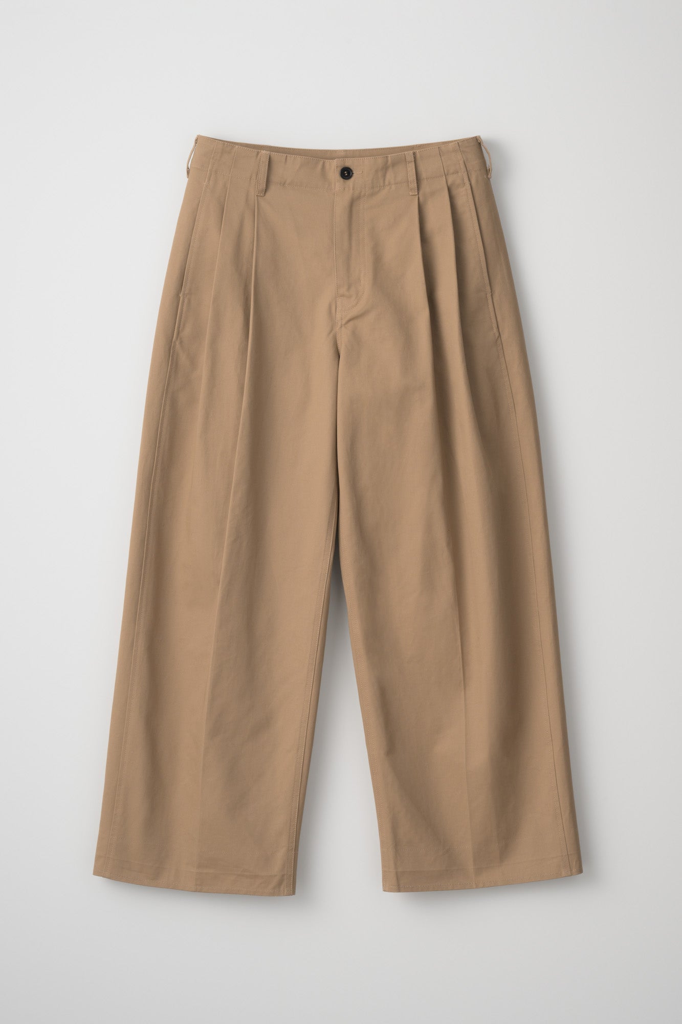 TWO TUCK COTTON WIDE PANTS / BEIGE
