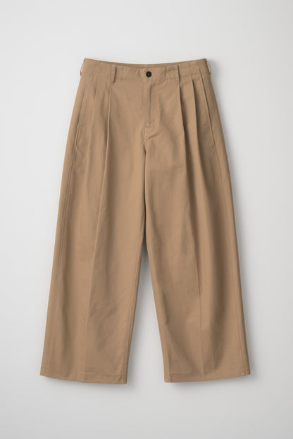 TWO TUCK COTTON WIDE PANTS / BEIGE