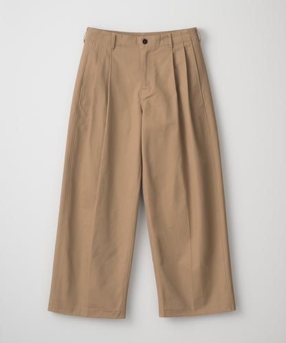 TWO TUCK COTTON WIDE PANTS / BEIGE