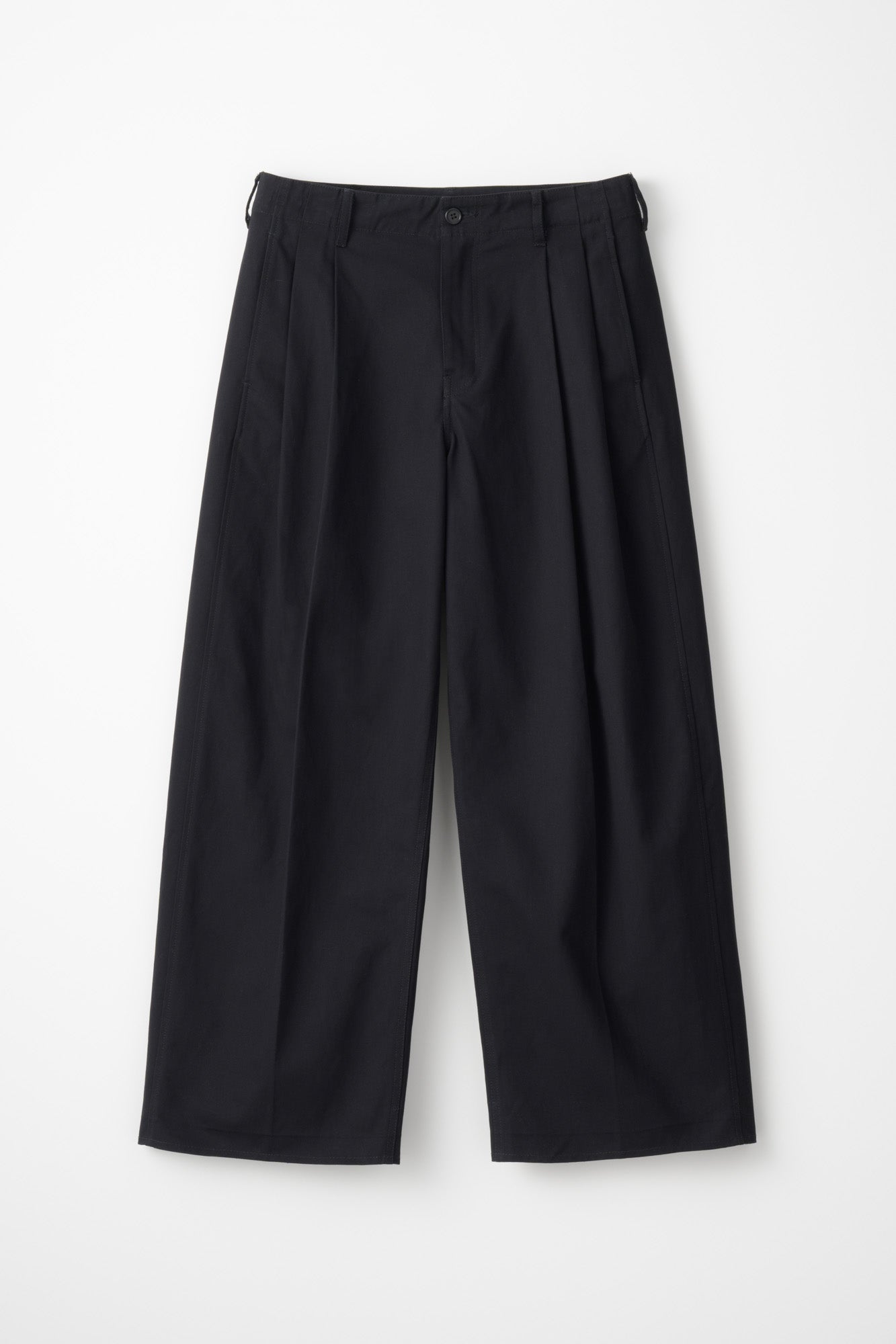 TWO TUCK COTTON WIDE PANTS / NAVY