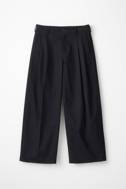 TWO TUCK COTTON WIDE PANTS / NAVY