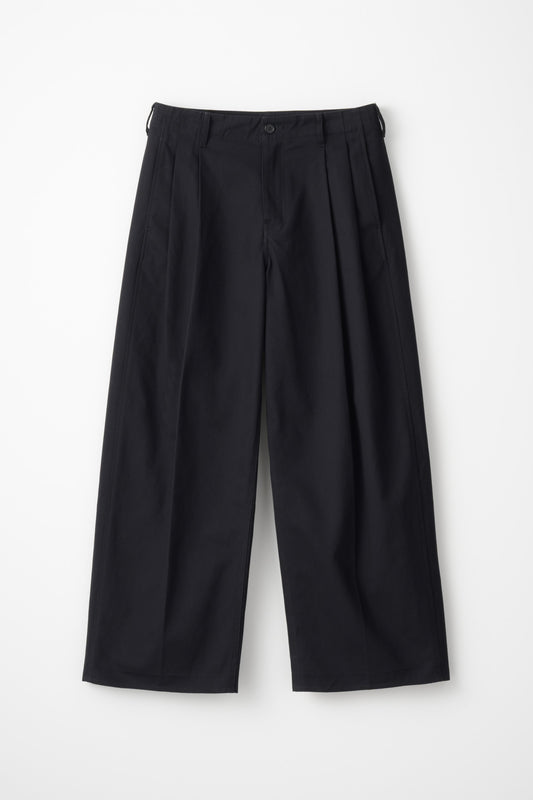 TWO TUCK COTTON WIDE PANTS / NAVY