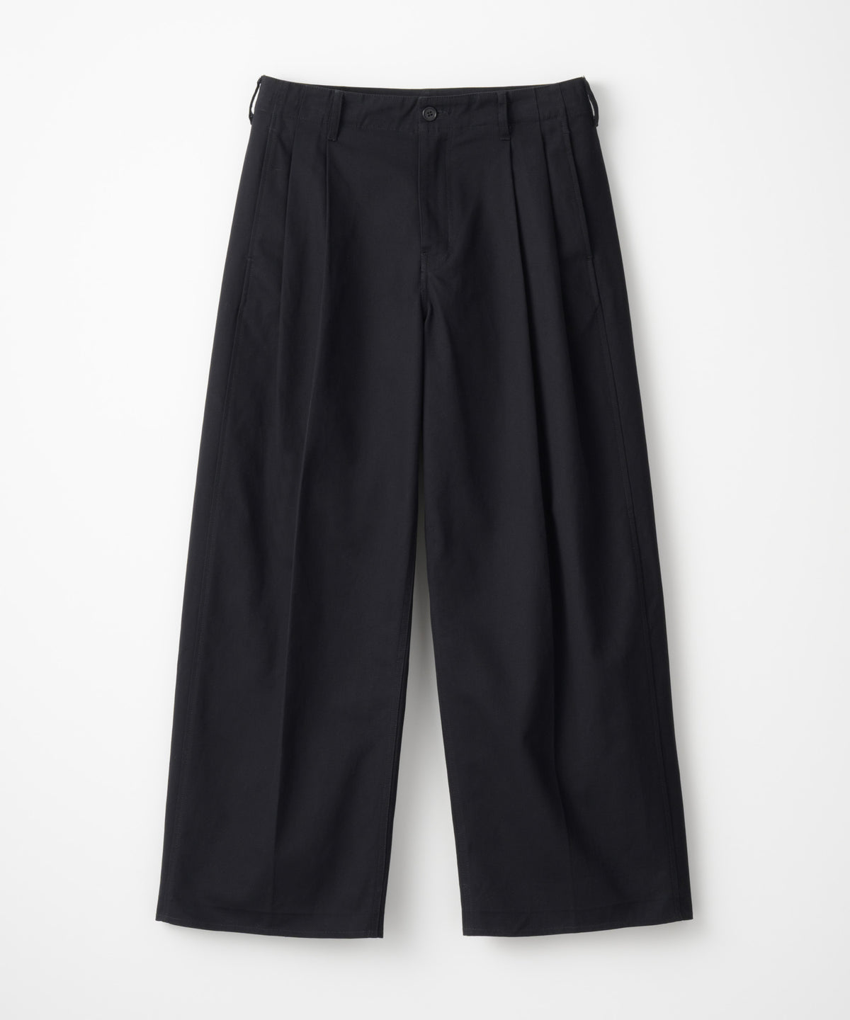 TWO TUCK COTTON WIDE PANTS / NAVY