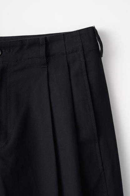 TWO TUCK COTTON WIDE PANTS / NAVY