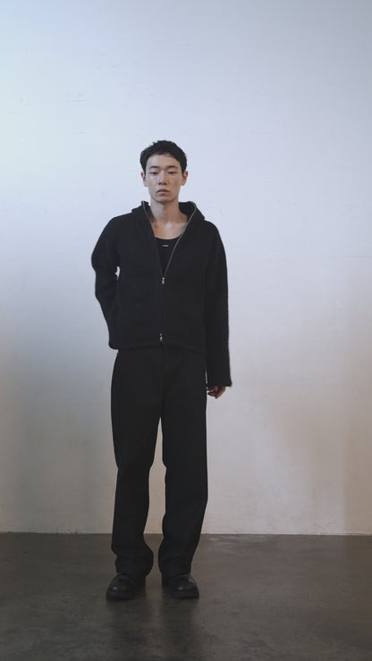MOHAIR TOUCH ZIP KNIT HOODIE / BLACK